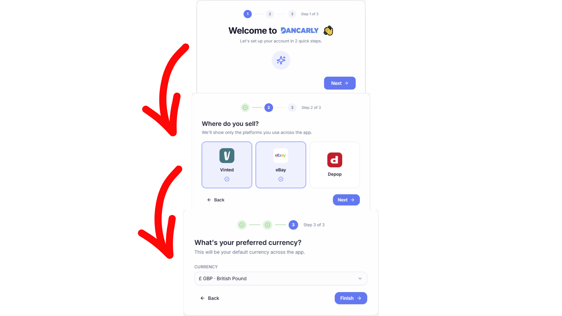 Onboarding: choosing your selling platforms and currency