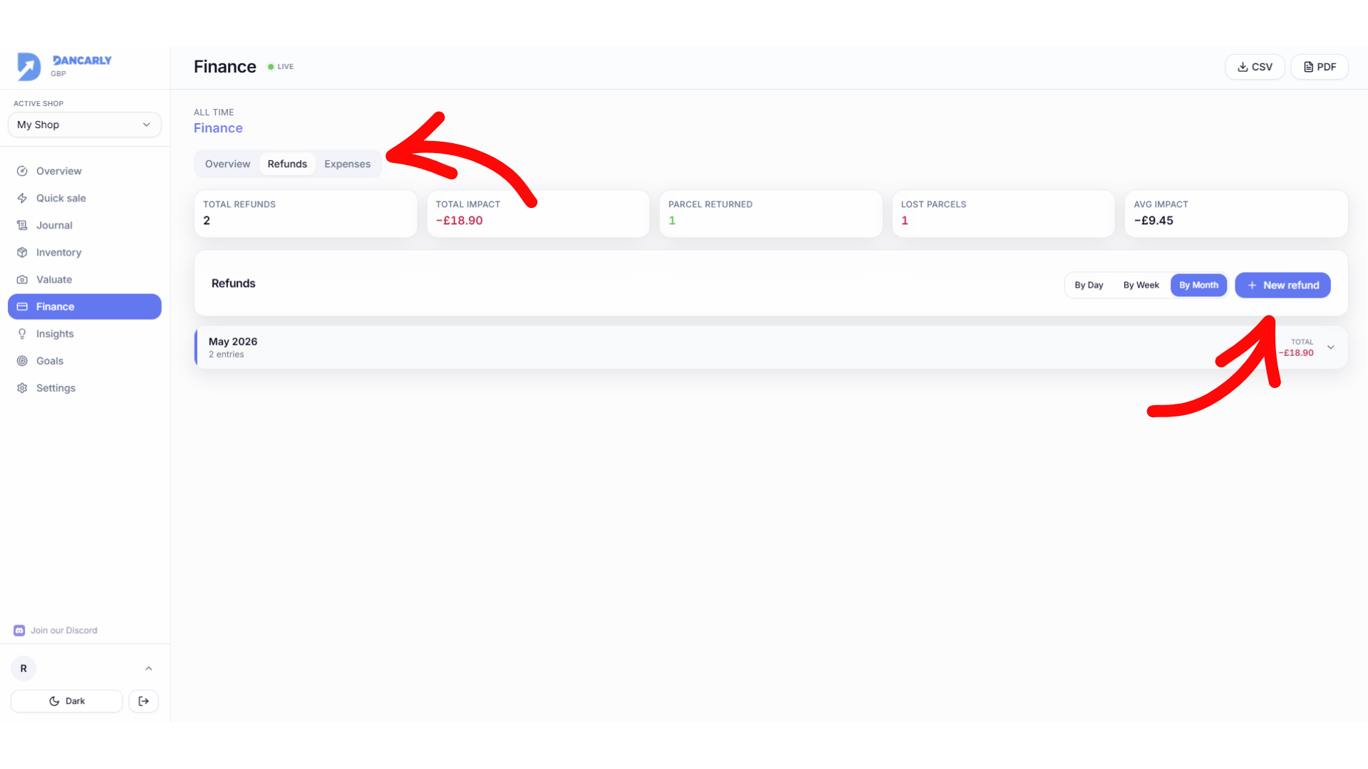 Adding a business expense and recording a refund